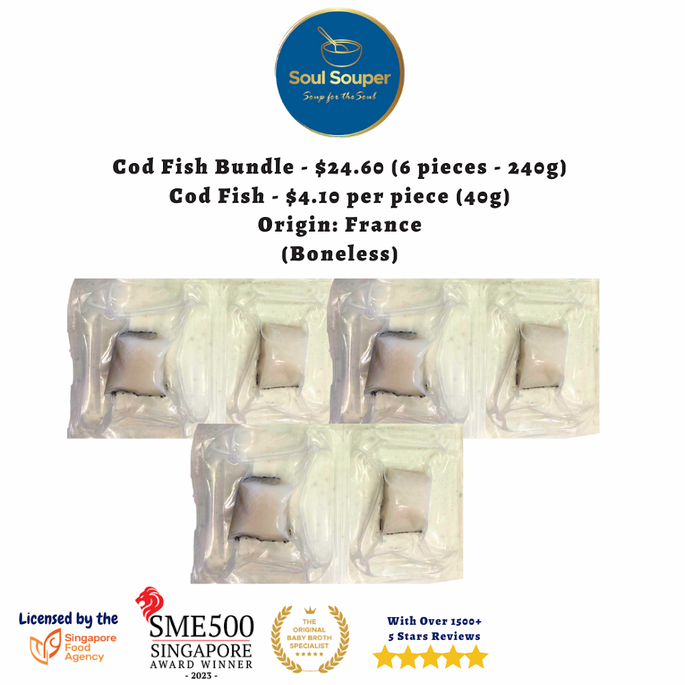 Individually Sealed & Packed Cod Fish, Threadfin Fish & Bakka Salmon Cubes (Frozen) (6months+)