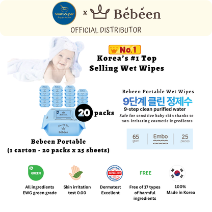 [CARTON DEAL] Bebeen 100% Korea Newborn/ Baby / Kids Wet Wipes (Signature Plus, Sensitive & Portable)