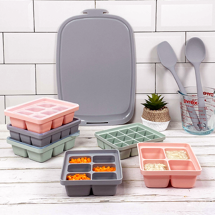 Organic Factory Korea Platinum Silicone  Baby Food Cube with Cover (4pcs, 6pcs, 12pcs)